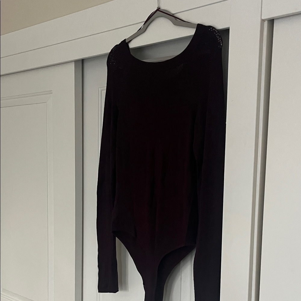 Free People Burgundy Long Sleeve Bodysuit